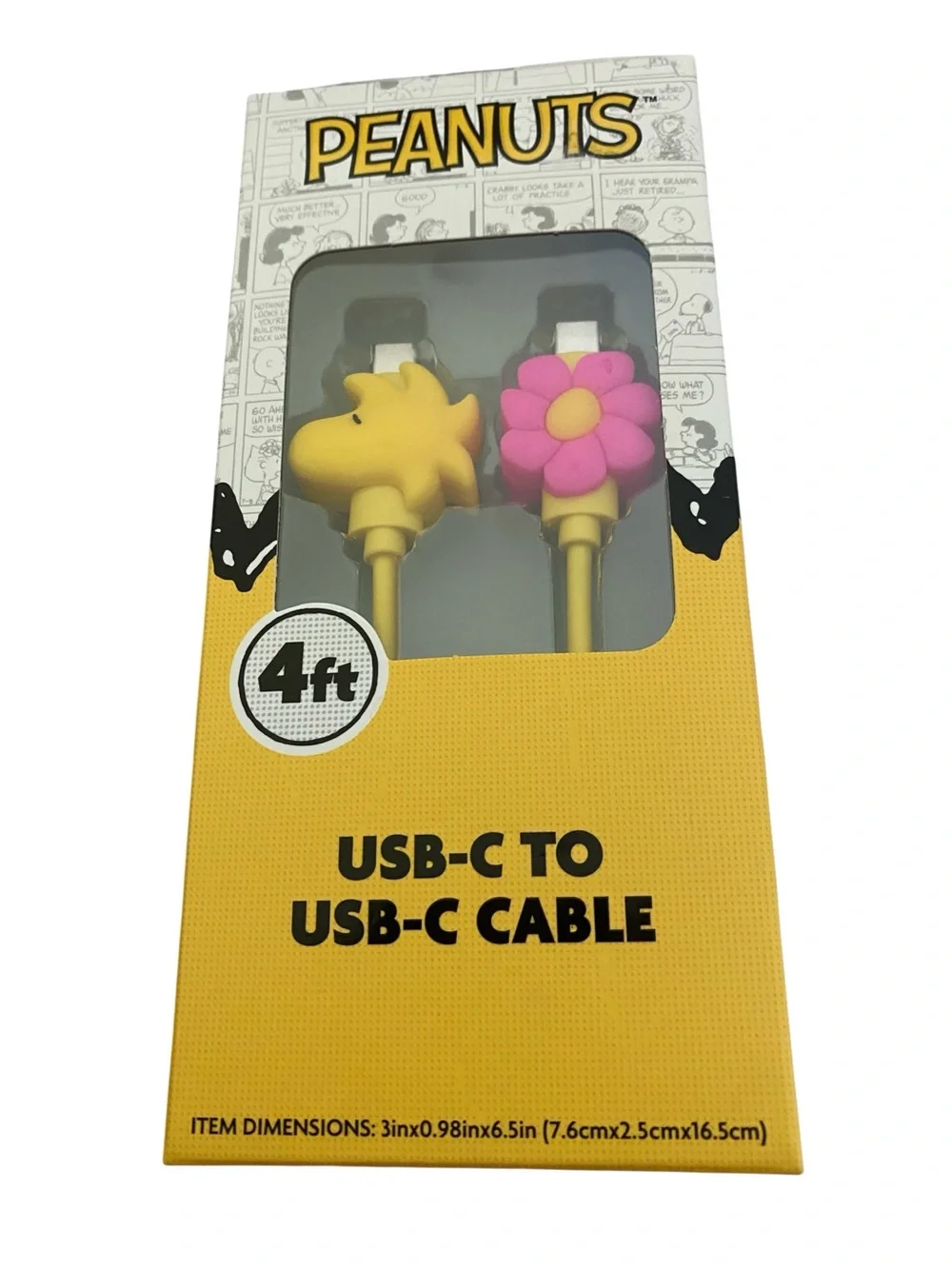 PEANUTS USB-C to USB-C Cable with Yellow Woodstock & Pink Flower Accents